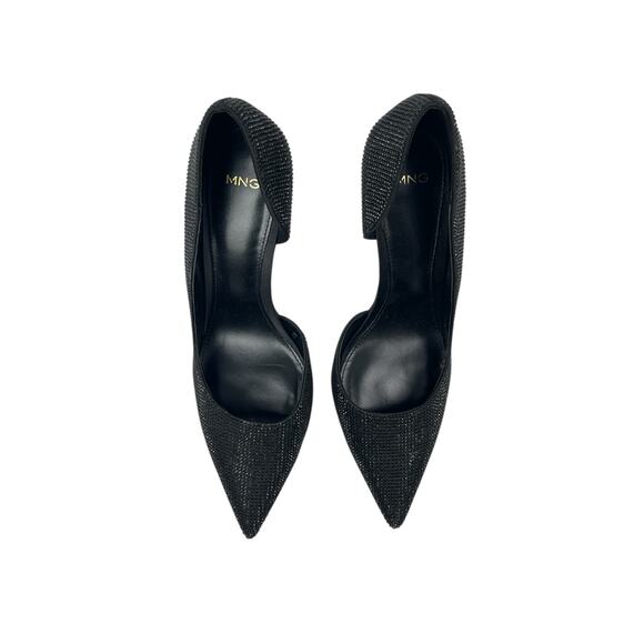 Mango MNG Black Rhinestone Pointed Toe Slip On Stiletto Heels Pump Shoes Sz 8.5 - Picture 2 of 6
